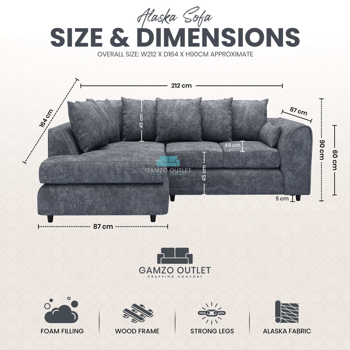 Alaska Scatter Back L Shape Sofa