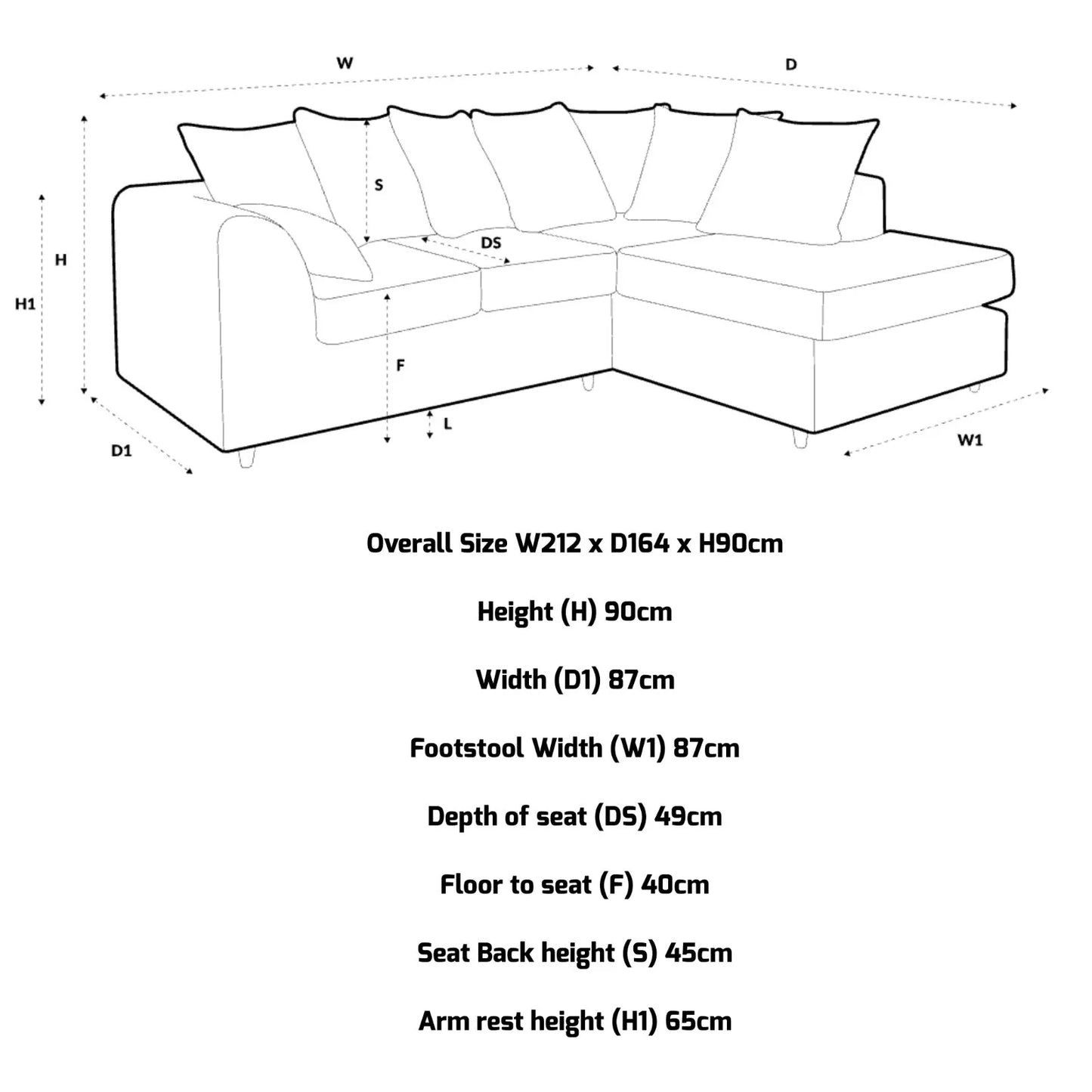 Jumbo Cord Fabric Corner Scatter Back Sofa