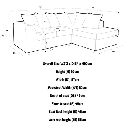 Jumbo Cord Fabric Corner Scatter Back Sofa