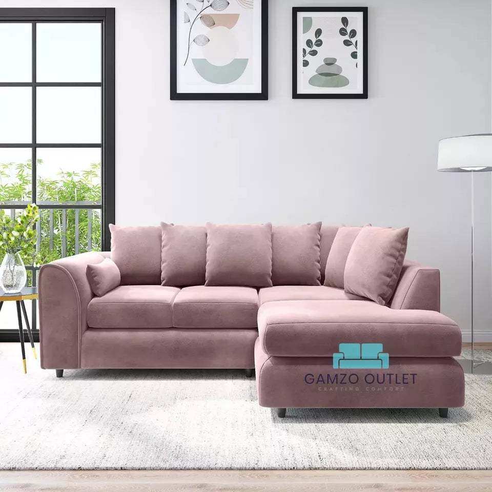 PLUSH VELVET SCATTER BACK L SHAPE SOFA