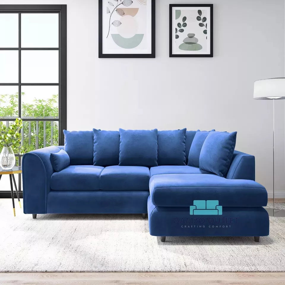 PLUSH VELVET SCATTER BACK L SHAPE SOFA