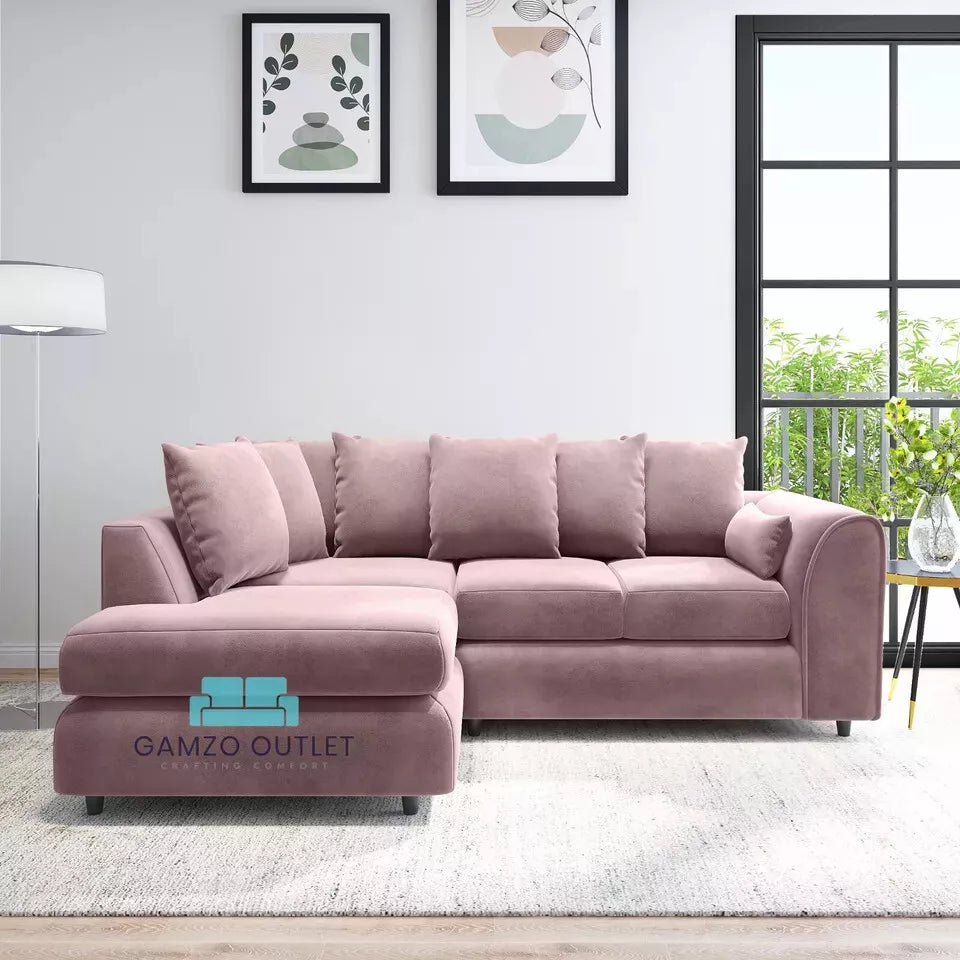 PLUSH VELVET SCATTER BACK L SHAPE SOFA