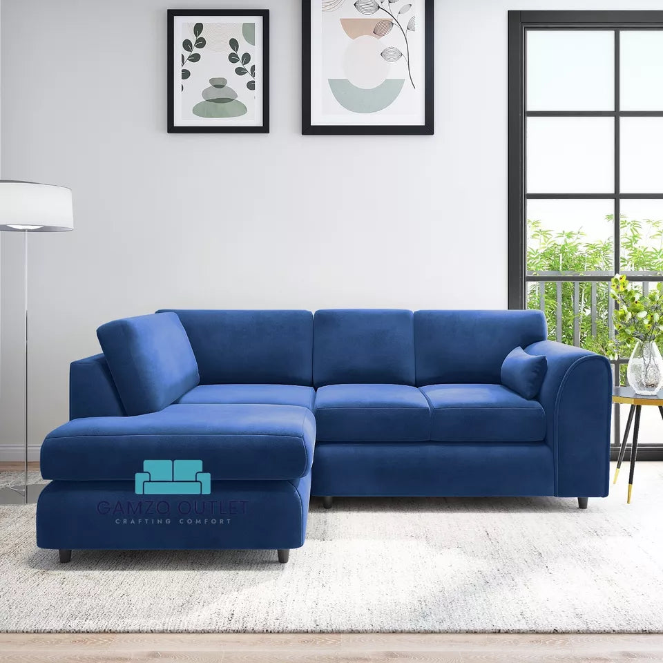 PLUSH VELVET FULL BACK L SHAPE SOFA