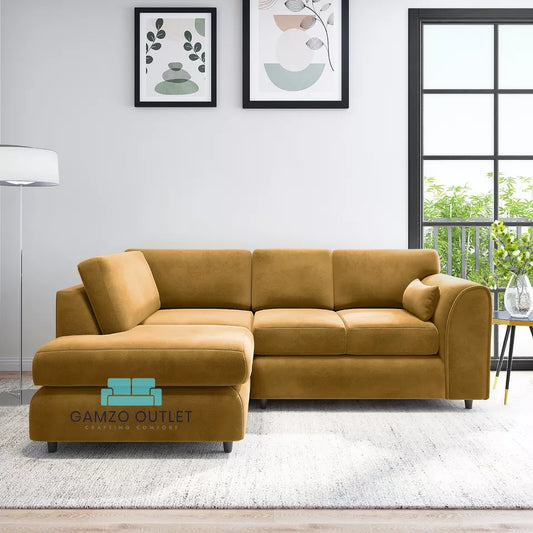 PLUSH VELVET FULL BACK L SHAPE SOFA