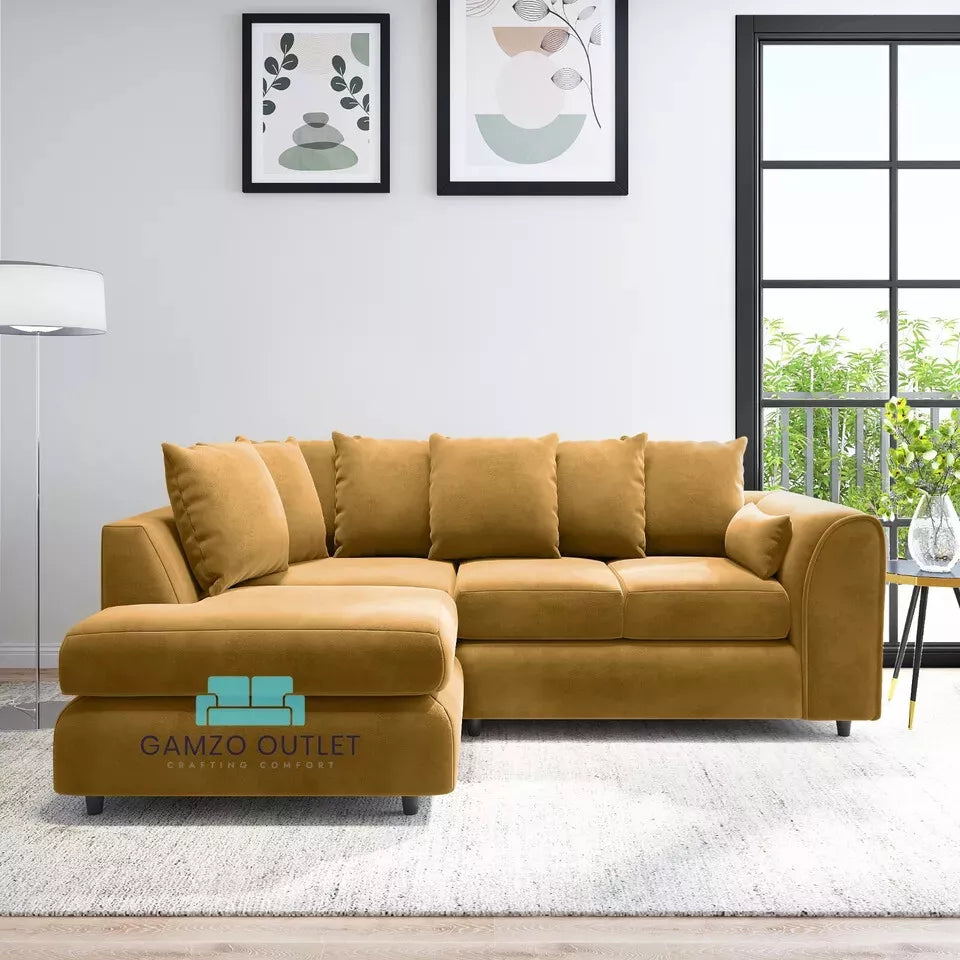 PLUSH VELVET SCATTER BACK L SHAPE SOFA